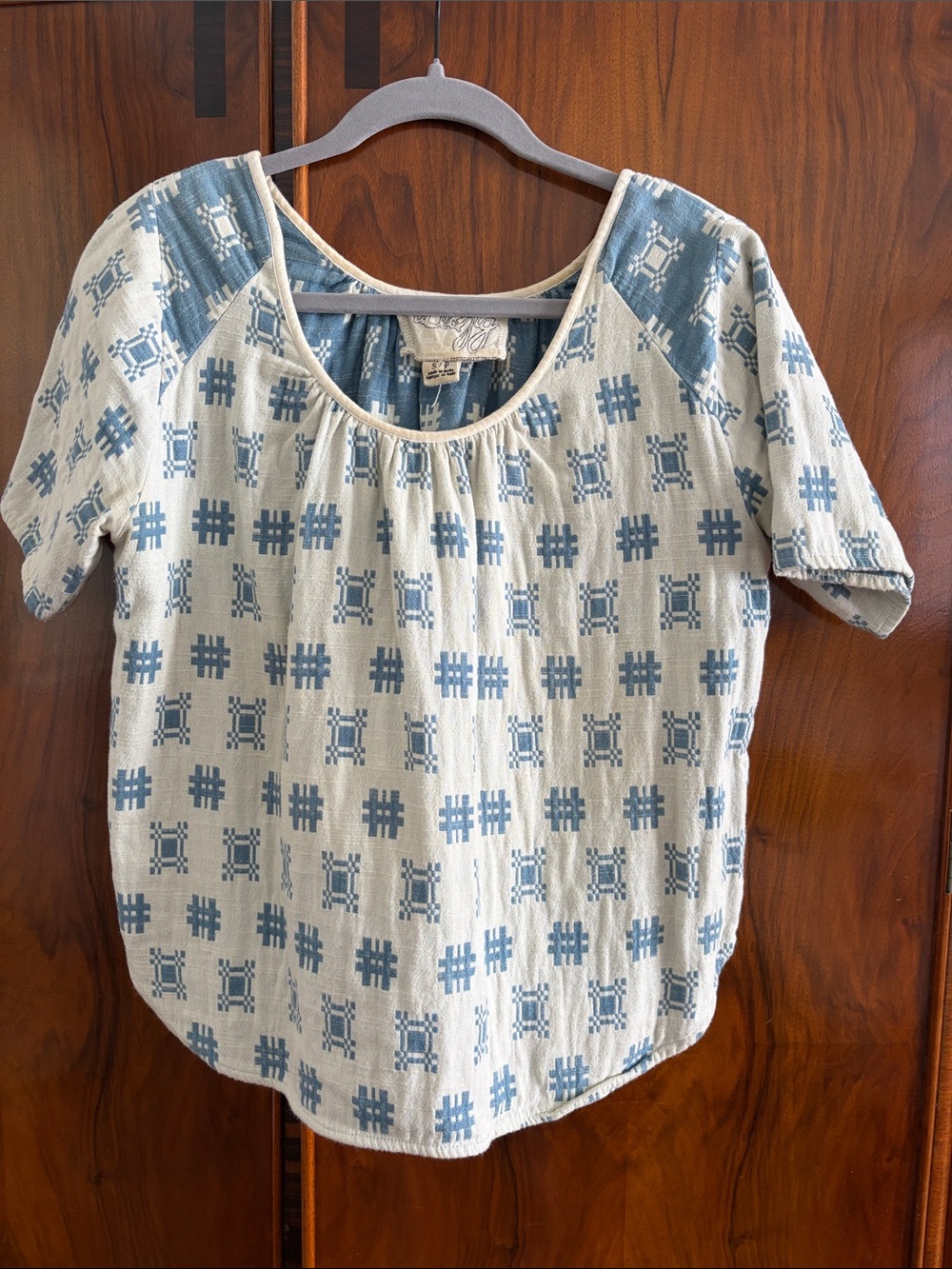Ace & Jig Light Blue and Cream Geometric Scoop-Neck Top